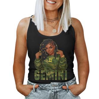 Gemini Queen Loc'd Black Woman Camo Zodiac Sign Women Tank Top - Thegiftio UK