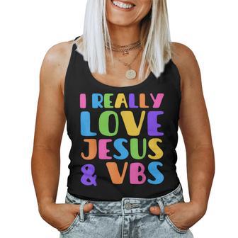 Groovy I Really Love Jesus & Vbs Vacation Bible School Crew Women Tank Top - Thegiftio