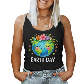Happy Earth Day Cute Earth With Floral Earth Day 2026 Women Tank Top | Mazezy