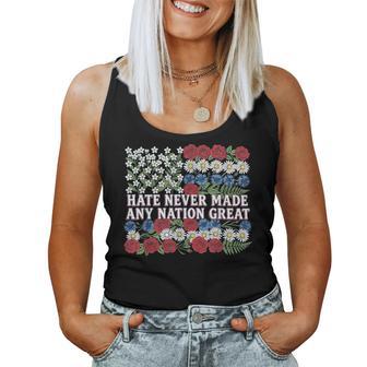 Hate Never Made Any Nation Great Resist Floral American Flag Women Tank Top - Thegiftio UK
