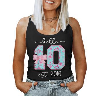 Hello Ten Est 2016 10Th Birthday Bow Pink Girl Turning 10 Women Tank Top - Thegiftio UK