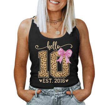 Hello Ten Est 2016 10Th Birthday Leopard Bow 10 Year Girl Women Tank Top - Thegiftio UK