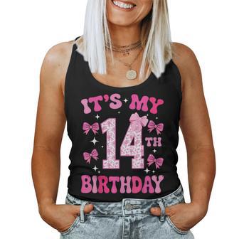 It's My 14Th Birthday Girl Pink Coquette Bow 14 Year Old Fun Women Tank Top - Thegiftio UK