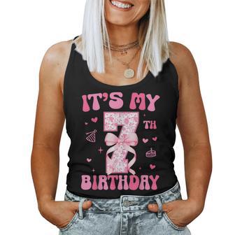 Its My 7Th Birthday Girl Coquette Bow 7 Year Old Party Girl Women Tank Top | Mazezy