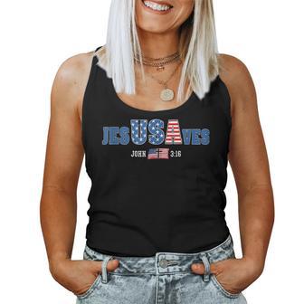 Jesus Saves Jesusaves Usa American Flag Patriotic Christian Women Tank Top - Monsterry