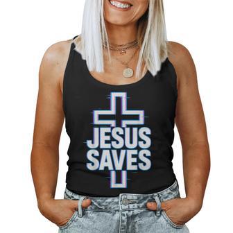 Jesus Saves Neon Glitch Christian Women Tank Top - Thegiftio UK