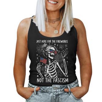 Just Here For Firework Not Facism Woman Skeleton 4Th Of July Women Tank Top - Thegiftio UK