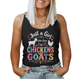 Just A Girl Who Loves Chickens And Goats Farm Animal Floral Women Tank Top - Monsterry