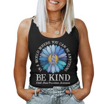 Be Kind Daisy Flower Blue Child Abuse Prevention Awareness Women Tank Top - Monsterry