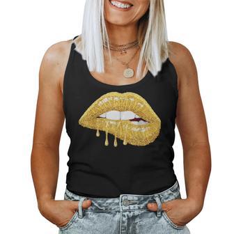 Kiss Retro Gold Drip Lips Women Tank Top - Monsterry