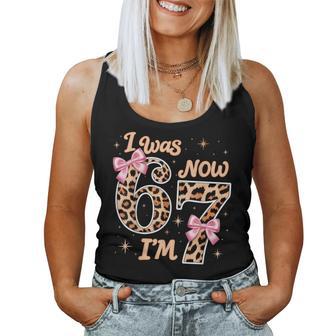 Leopard Bow I Was 6 Now I'm 7 Six Seven 7Th Birthday Girl Women Tank Top - Thegiftio UK