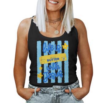 Life Is Salted Butter With Jesus Girl Stripes Summer Women Tank Top - Thegiftio UK