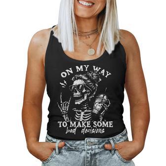 On My Way To Making Bad Decisions Skeleton Coffee Girl Women Women Tank Top - Monsterry