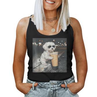 Maltese Drinking Iced Coffee Animal Dog Meme Women Women Tank Top - Monsterry