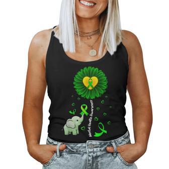 Mental Health Awareness Sunflower Green Ribbon Elephant Women Tank Top - Monsterry