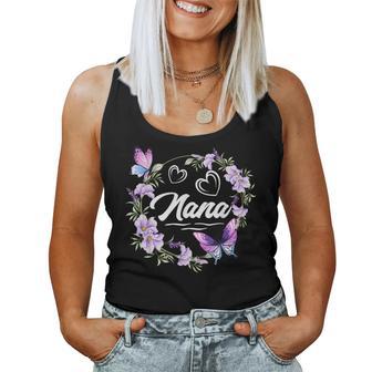 Nana Purple Floral Butterfly Heart Wreath Mother's Day Women Tank Top | Mazezy