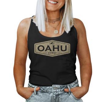 Oahu Hawaii Souvenir Vacation Vintage Waves Womens Women Tank Top - Monsterry