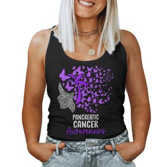 Pancreatic Cancer Awareness Butterfly Ribbon Purple Women Tank Top - Thegiftio UK