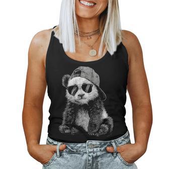 Panda With Sunglasses Graphic Motif Animal Panda Bear Women Tank Top | Seseable UK