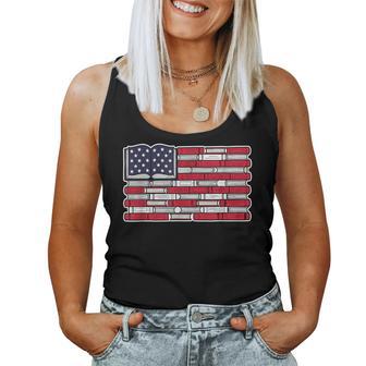 Patriotic Book Flag Reading American Flag Books Teacher Women Tank Top - Thegiftio UK