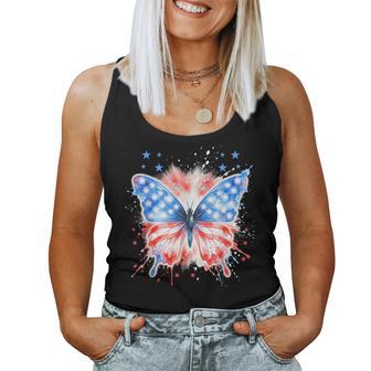 Patriotic Girls American Flag Butterfly Fourth Of July Women Tank Top - Thegiftio UK