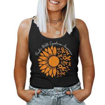 Prader Willi Syndrome Awareness Orange Ribbon Sunflower Women Tank Top - Monsterry