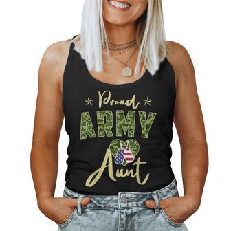 Proud Army Aunt Camou Dog Tag Usa American Flag Family Women Tank Top - Thegiftio UK