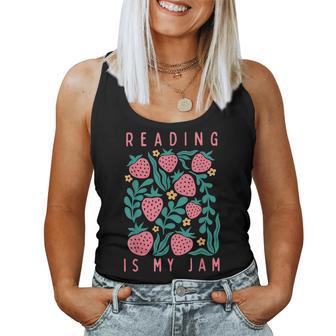 Reading Is My Jam Strawberry Librarian Reader Bookworm Women Tank Top - Thegiftio