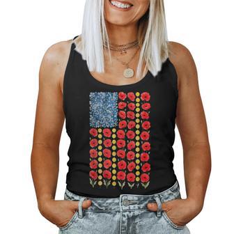 Red Poppy Flower American Flag Memorial Day Poppies Women Tank Top | Mazezy