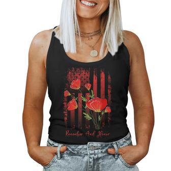 Red Poppy Flower Memorial Day Veterans Day American Flag Women Tank Top - Monsterry