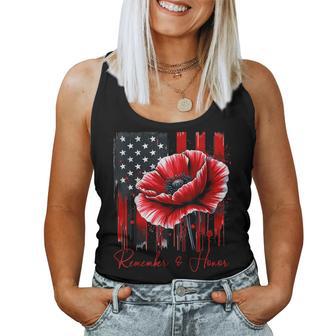 Red Poppy Flower Memorial Day Veterans Day American Flag Women Tank Top - Thegiftio UK