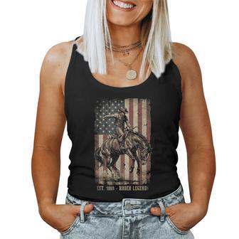 Rodeo Cowboy Western Country Bucking Horse Us Flag Women Tank Top - Thegiftio UK