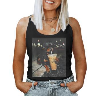 Rottweiler Drinking Iced Coffee Women Tank Top | Seseable UK