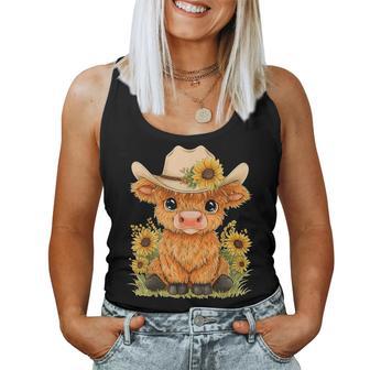 Scottish Highland Cow Farm Western Cowboy Sunflower Cowgirl Women Tank Top - Monsterry