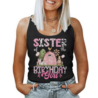 Sister Of The Birthday Girl 1St Birthday Pink Cow Farm Women Tank Top - Monsterry