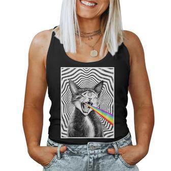 Trippy Cat Spiral Hypnotic Rainbow Black White Vortex Retro Women Tank Top - Thegiftio UK
