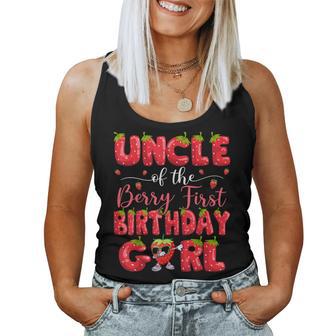 Uncle Of The Berry First Birthday Girl Strawberry Dabbing Women Tank Top - Thegiftio UK