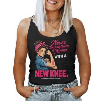 Never Underestimate A Woman With A New Knee Survivor Women Tank Top - Thegiftio UK