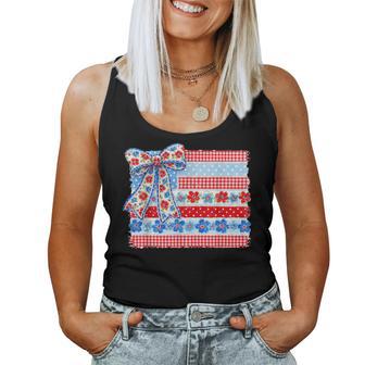 Usa Flag Floral 4Th Of July Coquette Bow Girl Women Women Tank Top - Thegiftio UK