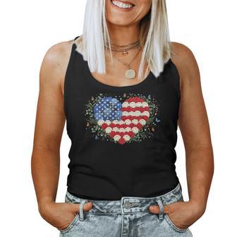 Usa Floral American Flag Flower 4Th Of July Women Tank Top - Thegiftio UK