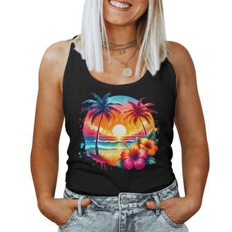 Vintage Hibiscus Flower Beach Summer Aloha Hawaiian Vacation Women Tank Top - Thegiftio UK