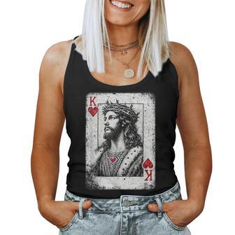 Vintage Jesus Christ King Of Hearts Christian Playing Card Women Tank Top - Thegiftio