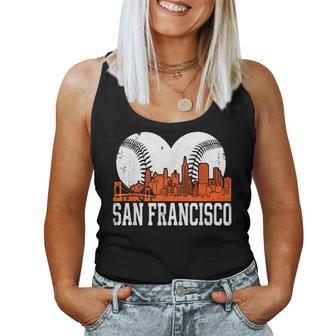 Vintage San Francisco Skyline Baseball Present Women Women Tank Top - Thegiftio