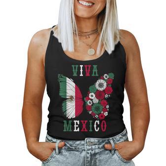 Viva Mexico Mexican Independence Day Butterfly Flower Mexico Women Tank Top - Thegiftio UK