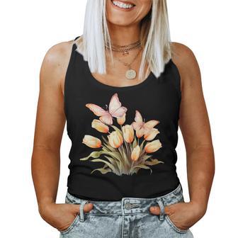 チューリップと蝶の花のデザイン。 レディースタンクトップ - Kawaiitshirt