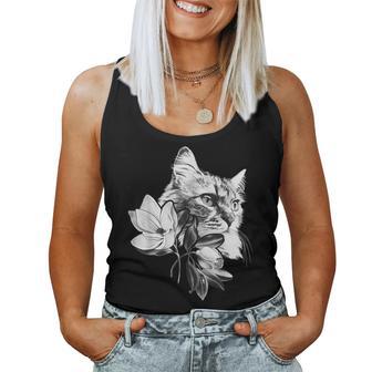 マグノリアの花と美しい猫 レディースタンクトップ - Kawaiitshirt