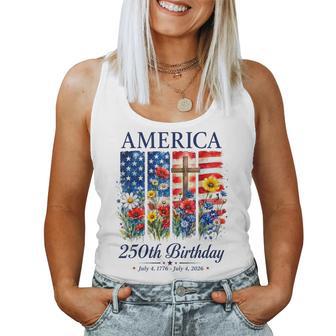 America 250Th Birthday Floral 250 Years Patriotic 4Th July Women Tank Top - Monsterry UK