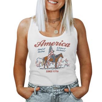 America Land Of The Free Western Horse 4Th Of July Patriotic Women Tank Top - Monsterry