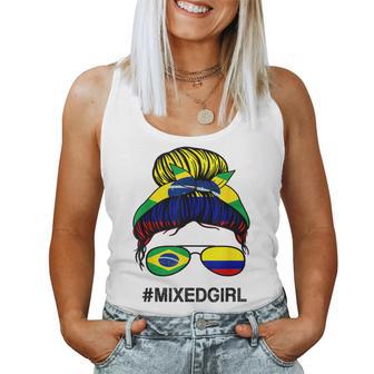 Brasil Colombia Bandera Brasil Colombiano Messy Bun Camiseta sin mangas para mujer - Regaloses
