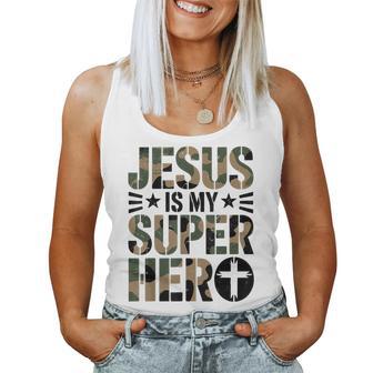 Camo Jesus Is Superhero Christian Faith N Boys Camouflage Women Tank Top - Thegiftio UK